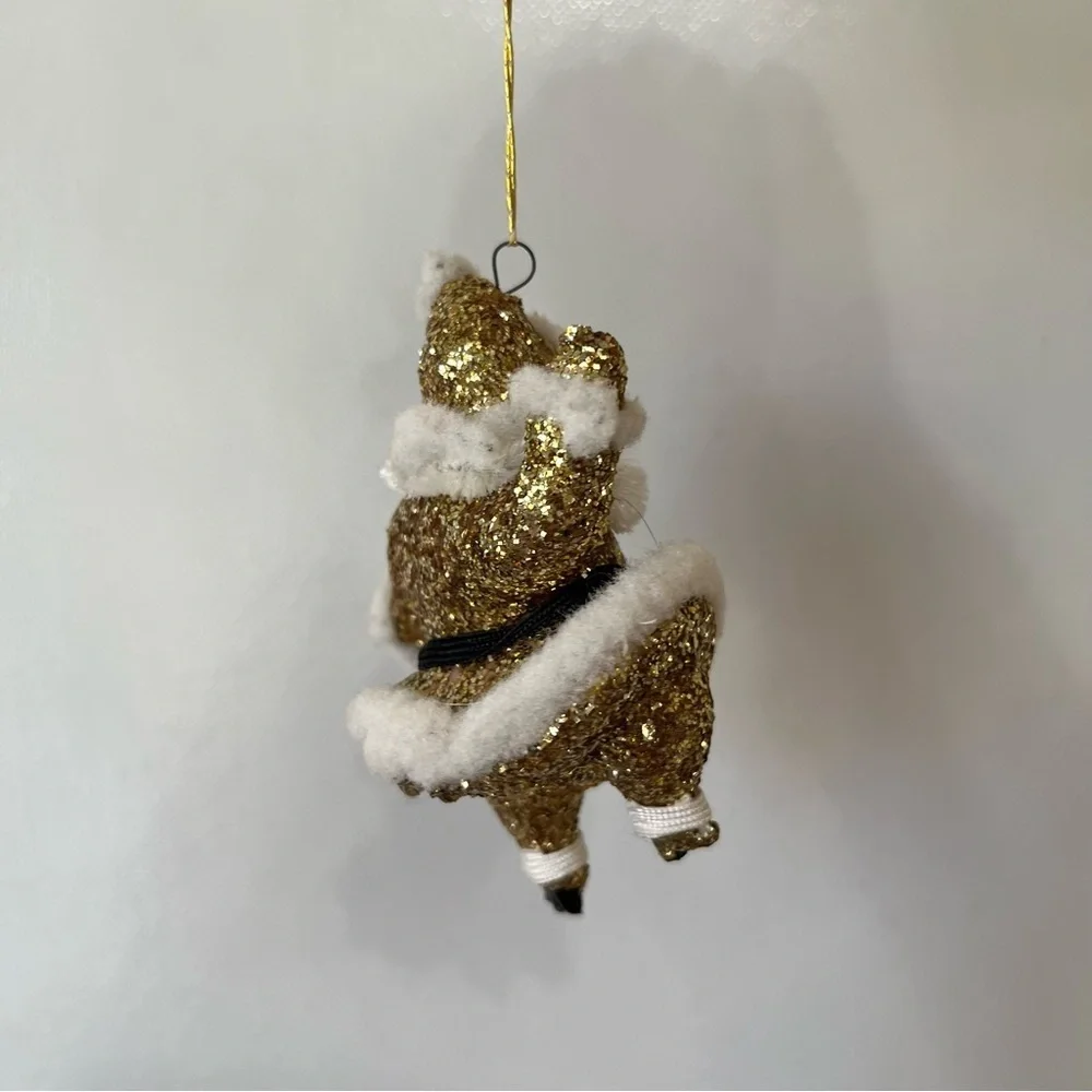 Vintage Gold Glitter Santa Ornament 50’s